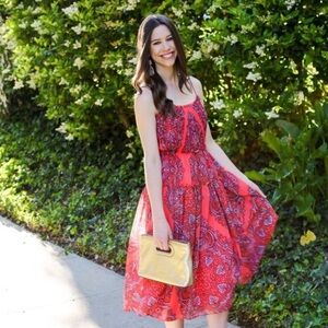 NWT BANANA REPUBLIC Red Paisley Print Midi Dress Size 8